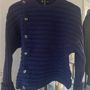 Navy Blue Button-Detail Sweater Size M